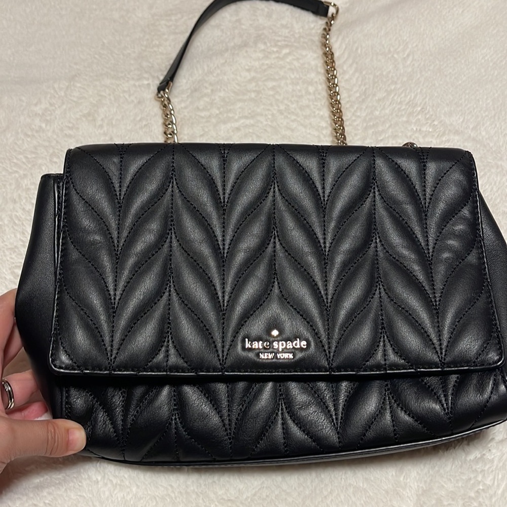 Quilted black Kate spade Bag with silver chain